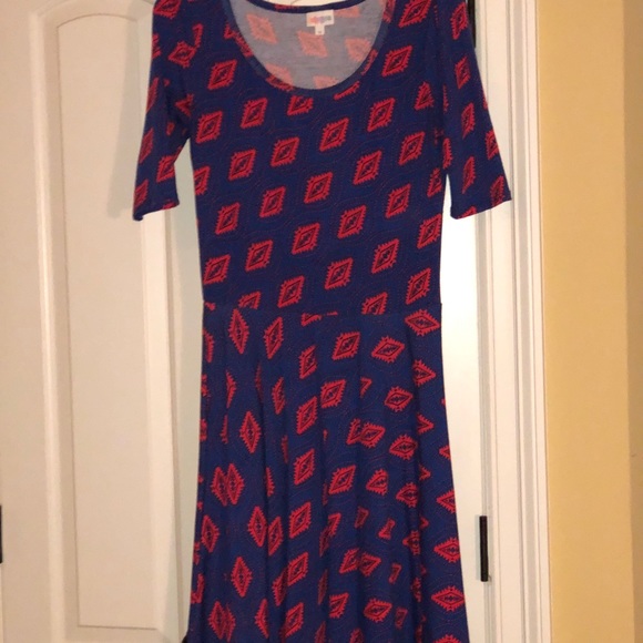 LulaRoe Nicole Size M Red and Blue Dress - Picture 3 of 4